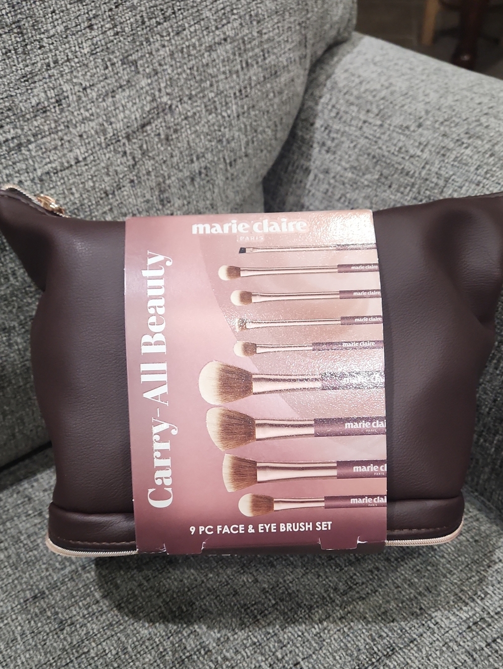 Marie Claire 9-Piece Face & Eye Brush Set - Plum Carry-All Pouch